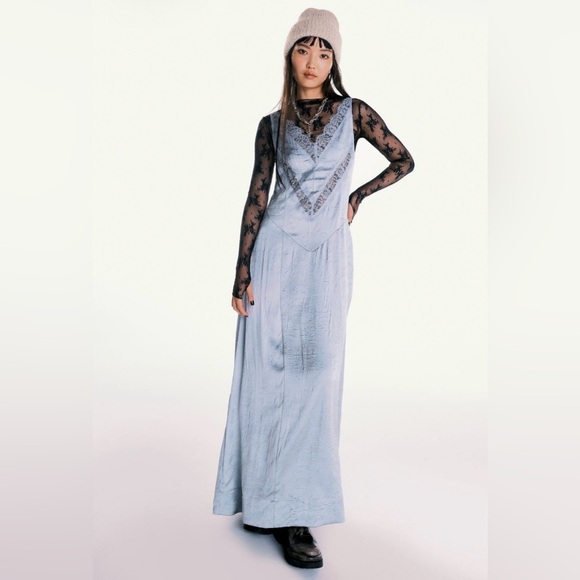 Free People Maybe Forever Maxi Dress in Gray Blue Size 10 NWT - Picture 4 of 13